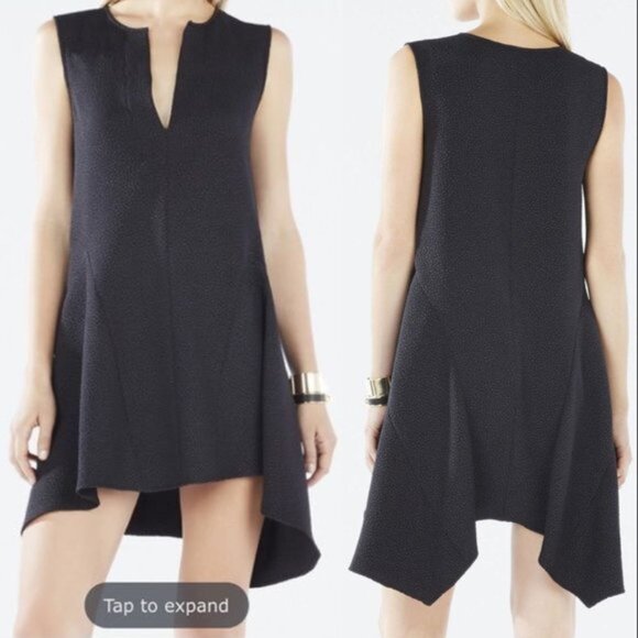 New BCBGMaxAzria Bette jacquard minimalist notch collar boxy high-low mini dress - Picture 3 of 16